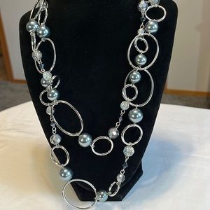 Lia Sophia Silver Necklace, NWOT, has silver, black and metallic blue beads.